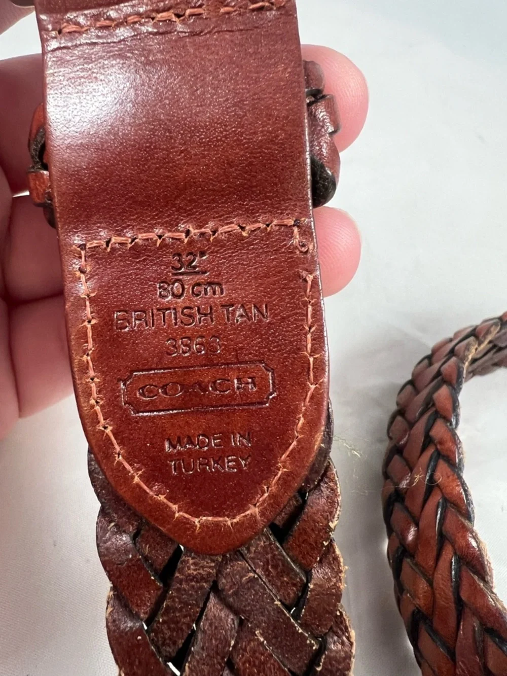 Vintage Coach Women's Braided Belt British Tan Leather Brass Buckle 32” 80 cm